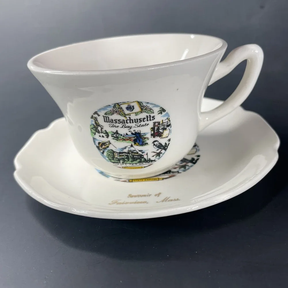 Vtg Massachusetts The‎ Bay State Souvenir Tea Cup and Saucer